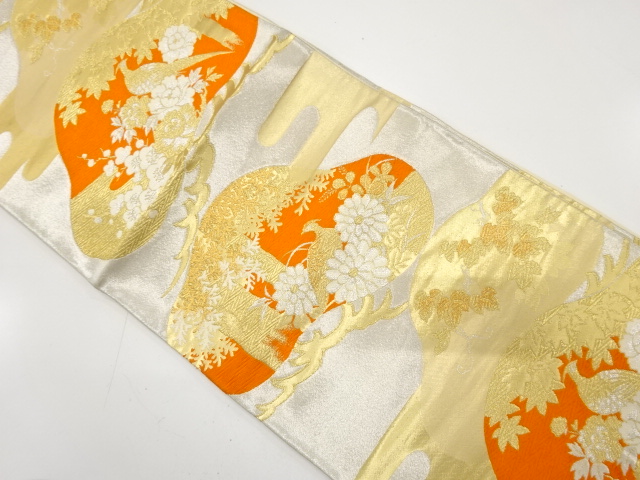 JAPANESE KIMONO / ANTIQUE FUKURO OBI / SILK / WOVEN KIKU